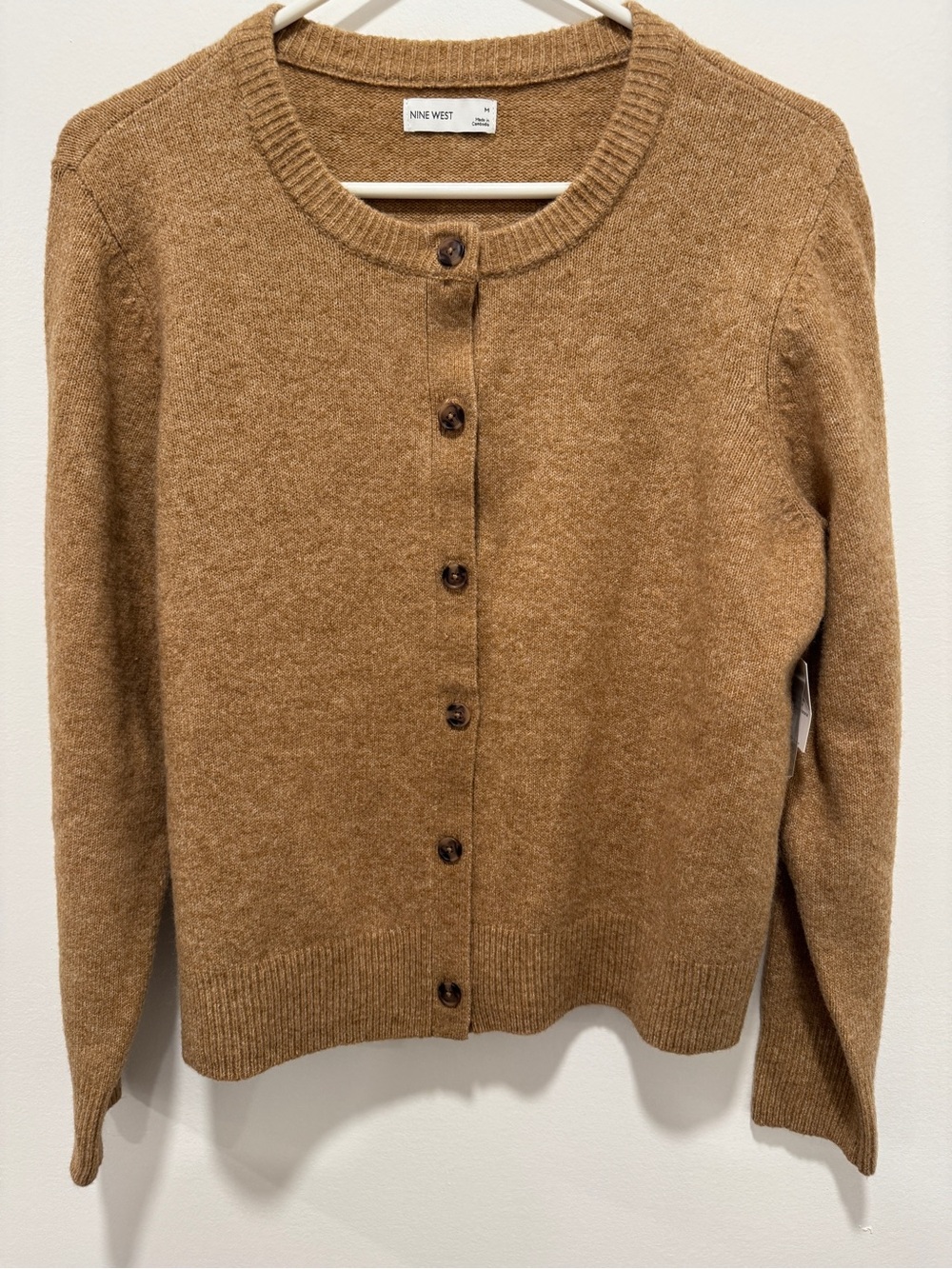 Nine West Camel Brown Button Front Cardigan Sweater M NWT